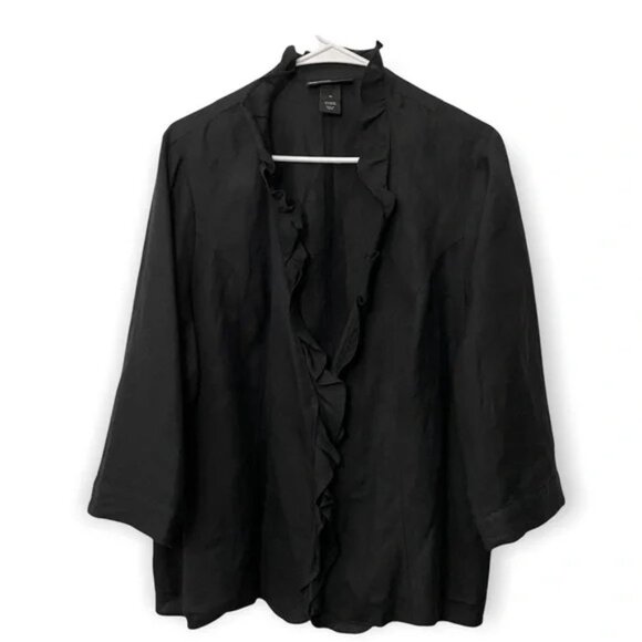 Lane Bryant Women’s Linen Blend Ruffle Blazer Black Size 20 - Picture 2 of 4